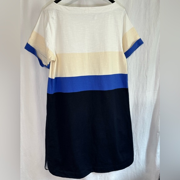 J. Crew Short Sleeve Colorblock Blue & Cream Shift Dress Size Lg - Picture 2 of 9